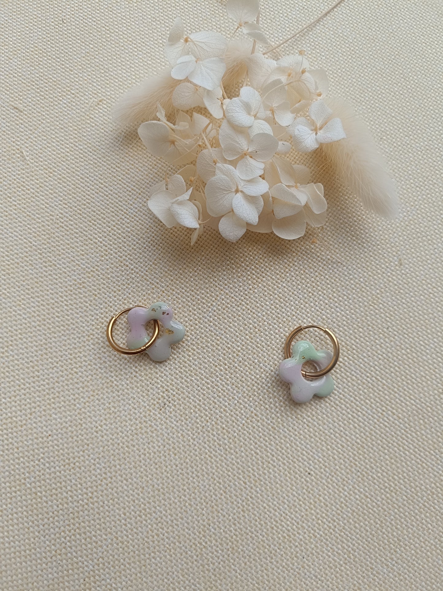 Pampille " mini mya " vert et rose pastel
