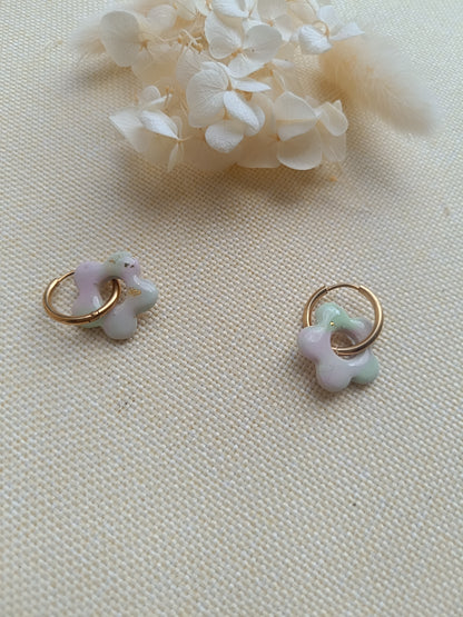 Pampille " mini mya " vert et rose pastel
