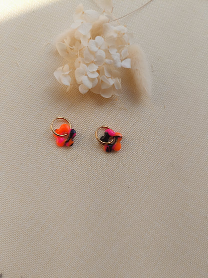 Pampilles " mini mya " noir, orange/rose néon