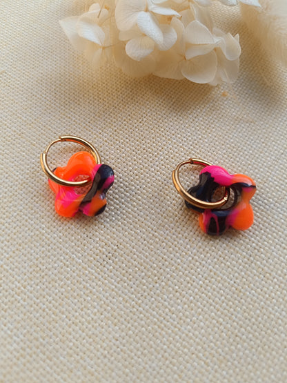 Pampilles " mini mya " noir, orange/rose néon