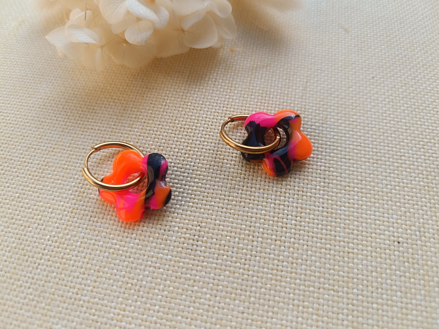 Pampilles " mini mya " noir, orange/rose néon