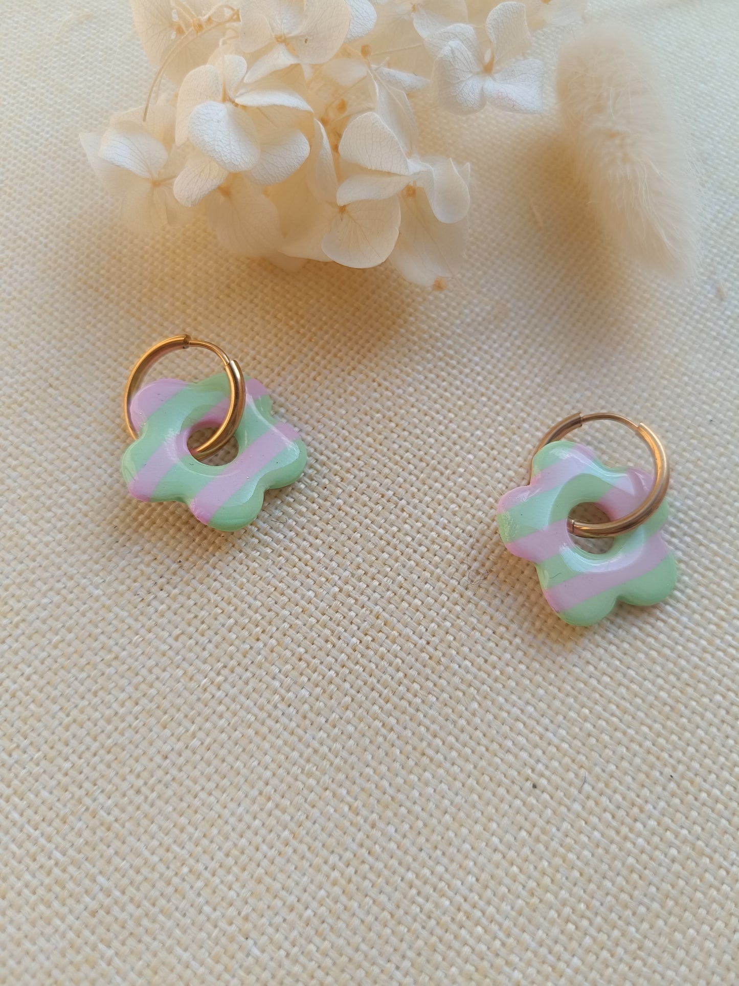 Pampilles " Mya " marinière verte et rose pastel