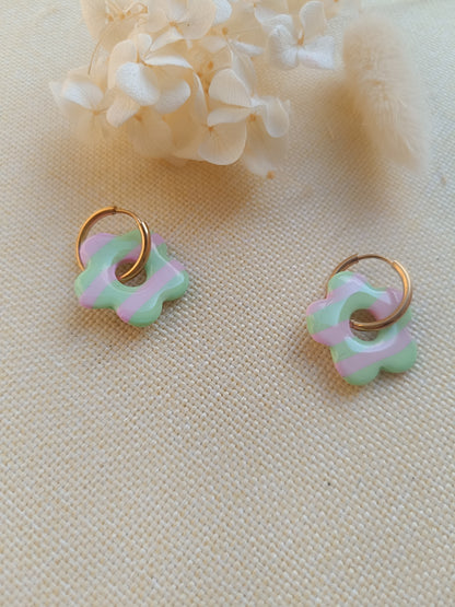 Pampilles " Mya " marinière verte et rose pastel