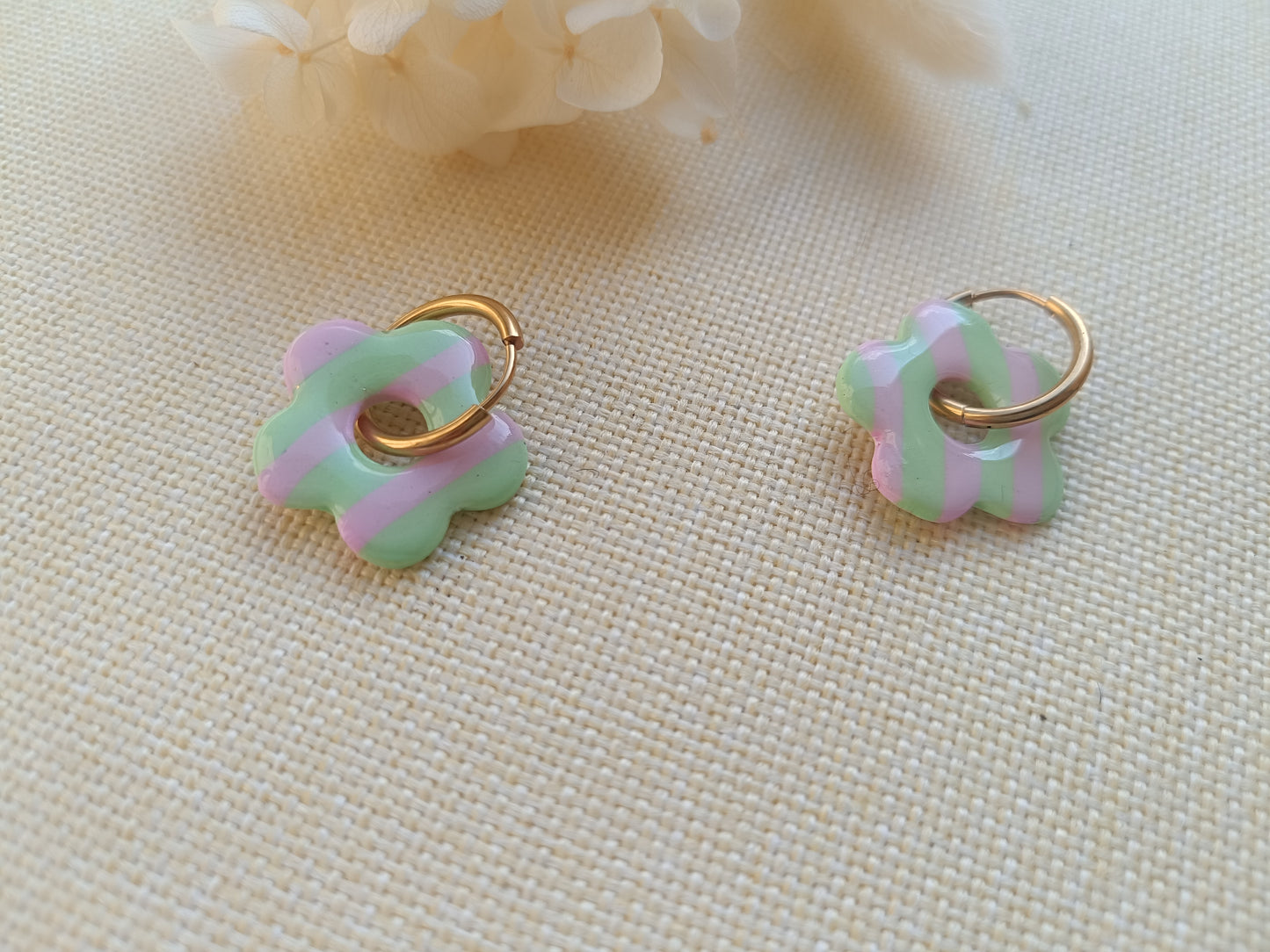 Pampilles " Mya " marinière verte et rose pastel