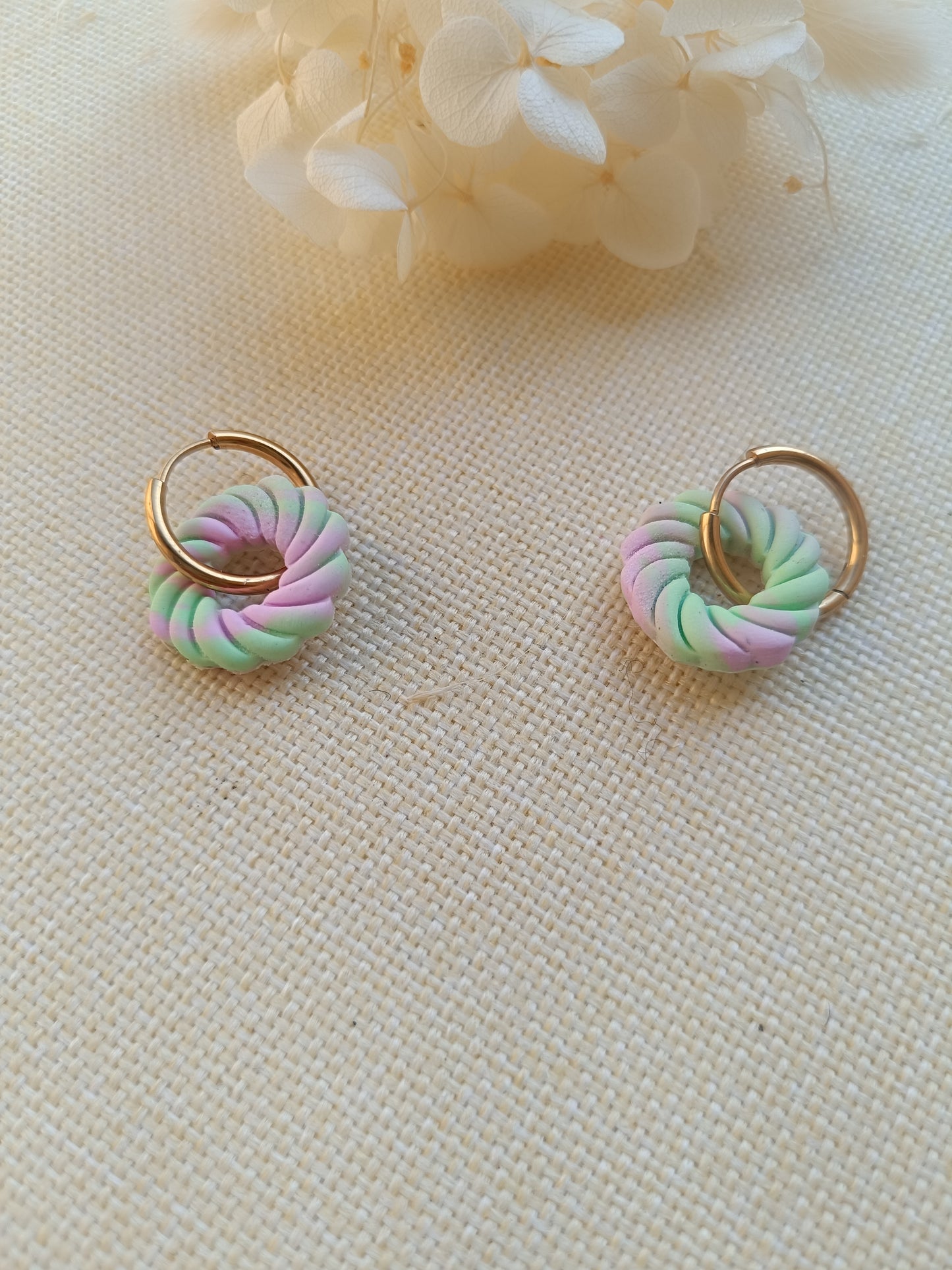 Pampilles " garance " verte et rose pastel