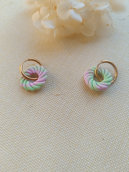 Pampilles " garance " verte et rose pastel