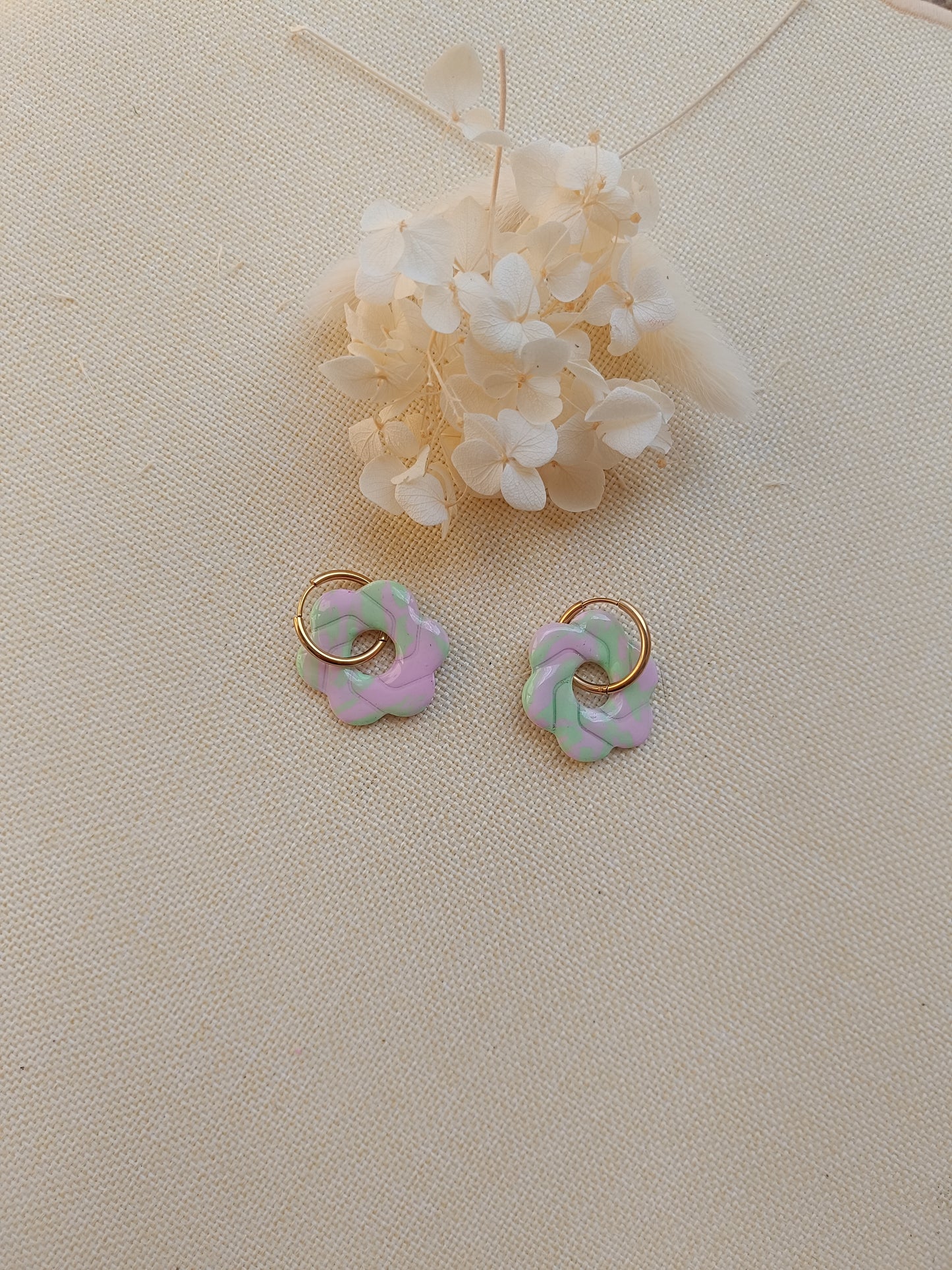 Pampille " enola " marbré vert et rose pastel