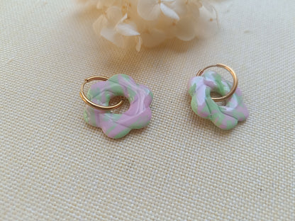 Pampille " enola " marbré vert et rose pastel