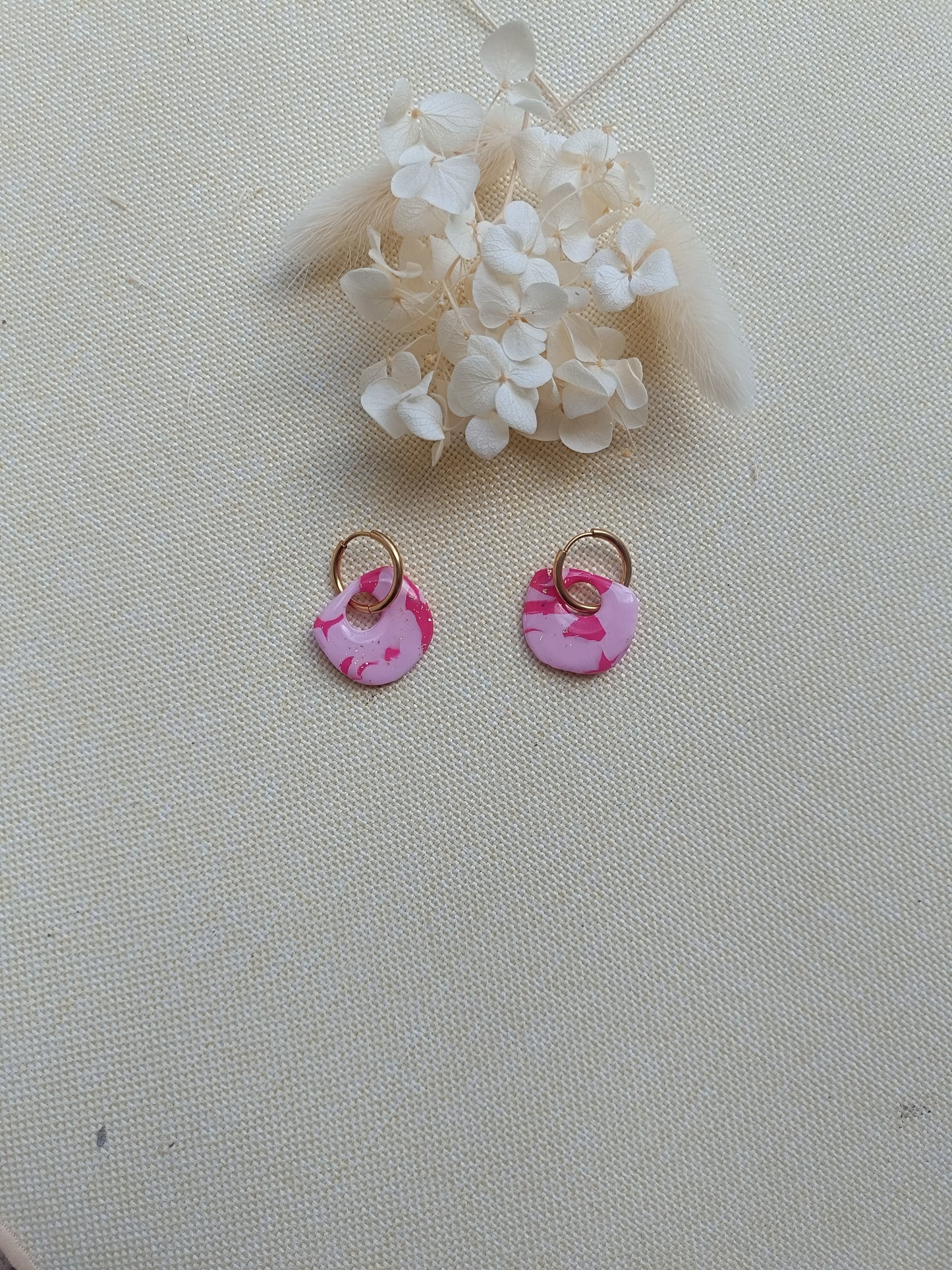 Pampilles " alma " marbré framboise et rose pastel