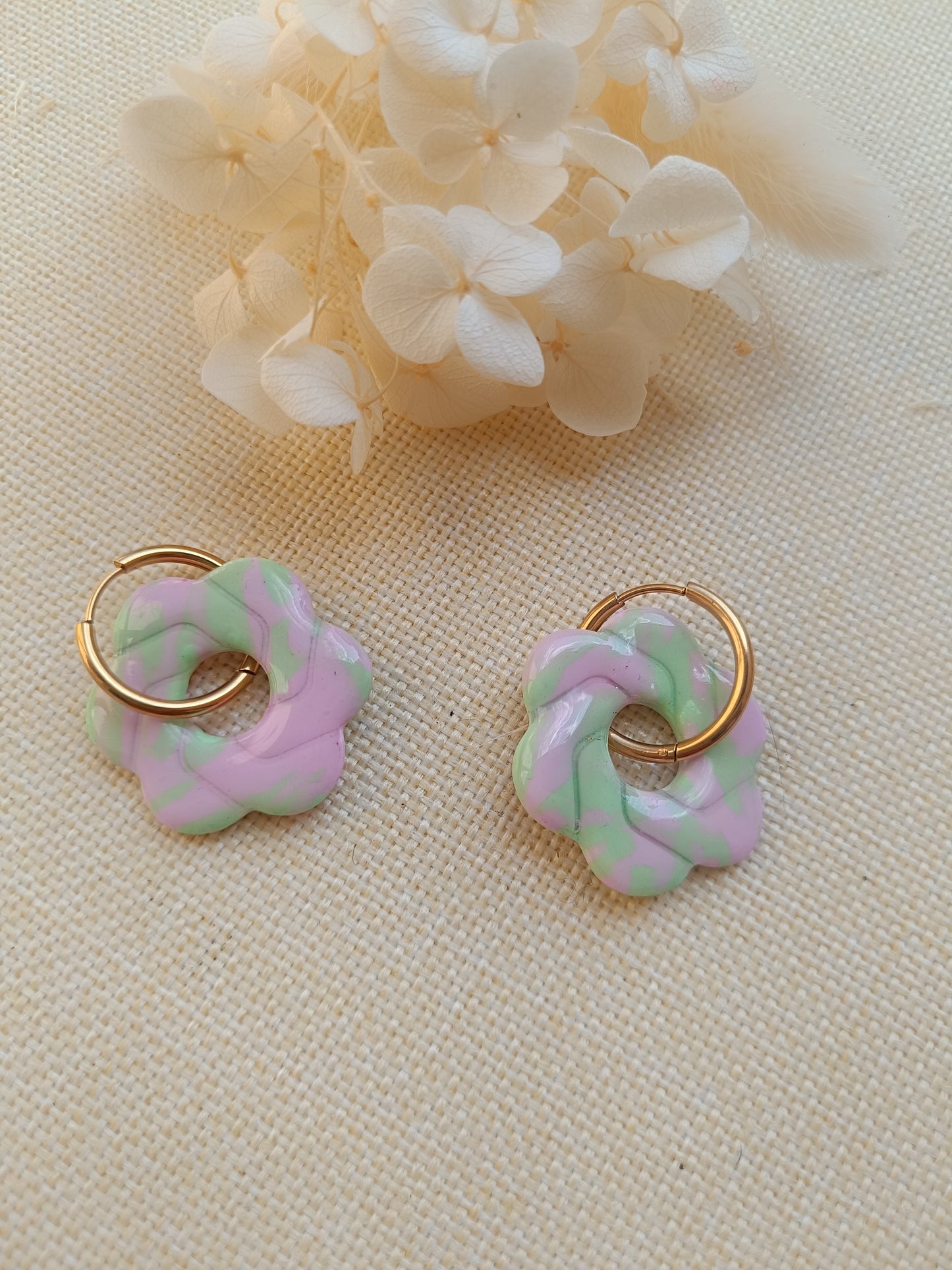 Pampille " enola " marbré vert et rose pastel