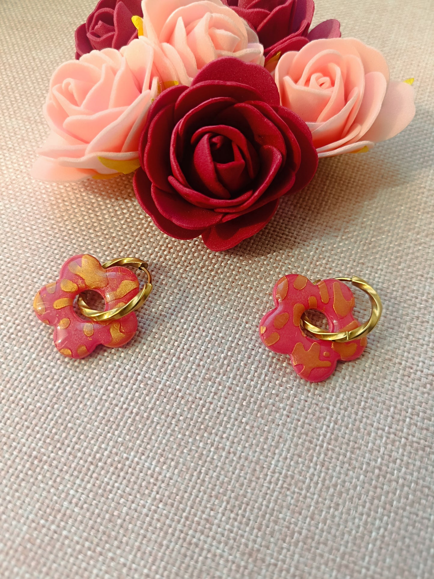 Pampilles " Mya " framboise motif leopard rose gold