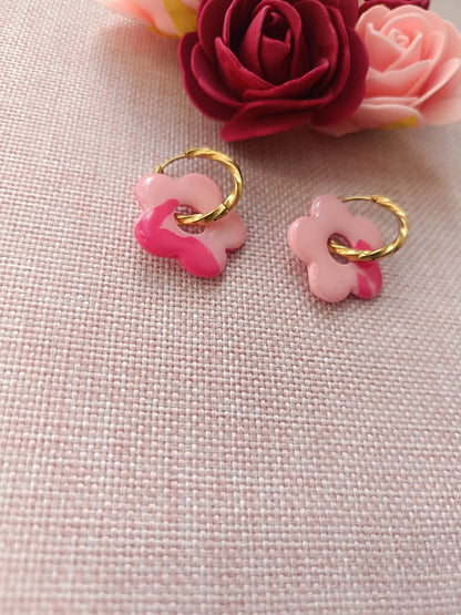Pampilles " Mya " rose pastel et framboise