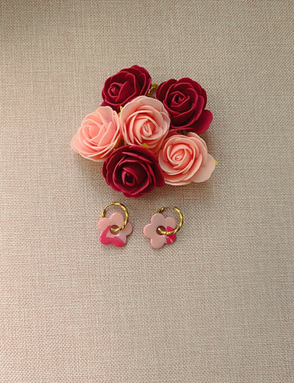 Pampilles " Mya " rose pastel et framboise