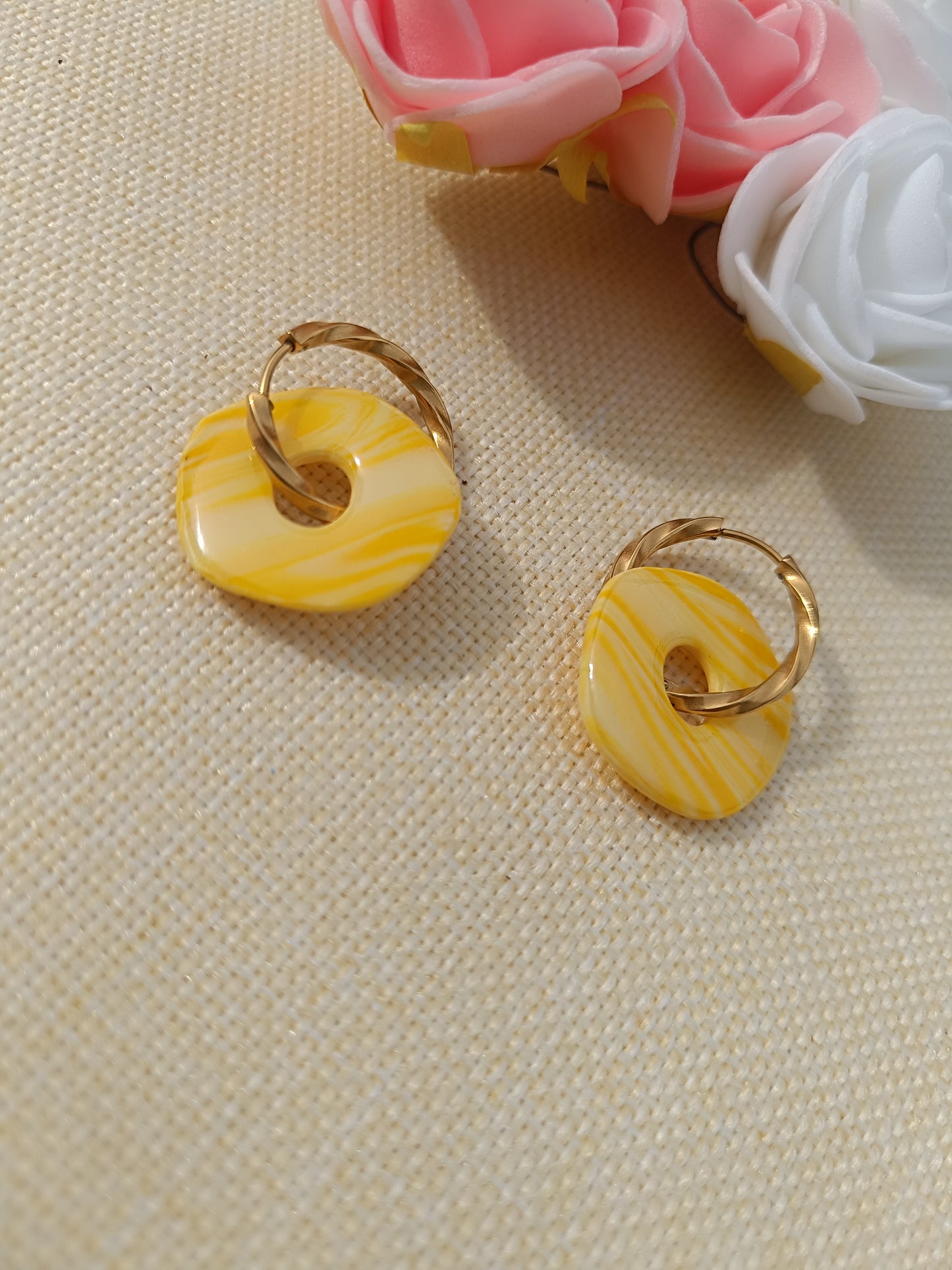 Pampilles " iris " marbré jaune foncé et pastel
