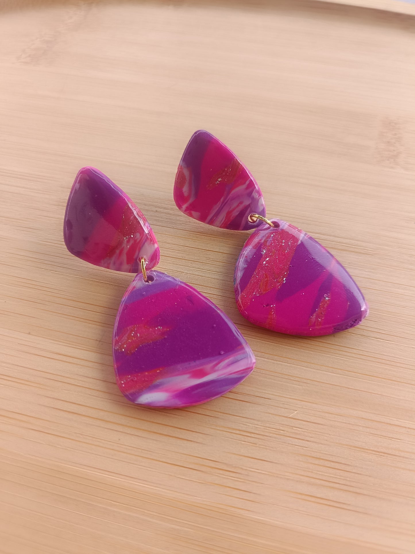Boucles d'oreilles " éléonore " marbré rose/violet/blanc