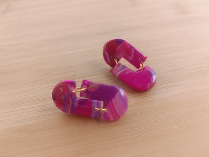 Boucles d'oreilles " elise " rose, violette et blanche