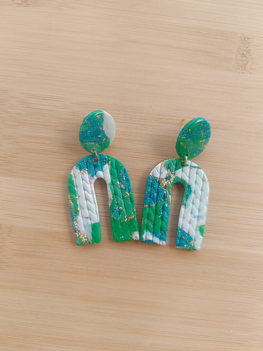Boucles d'oreilles " melina " trio vert et doré