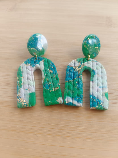 Boucles d'oreilles " melina " trio vert et doré