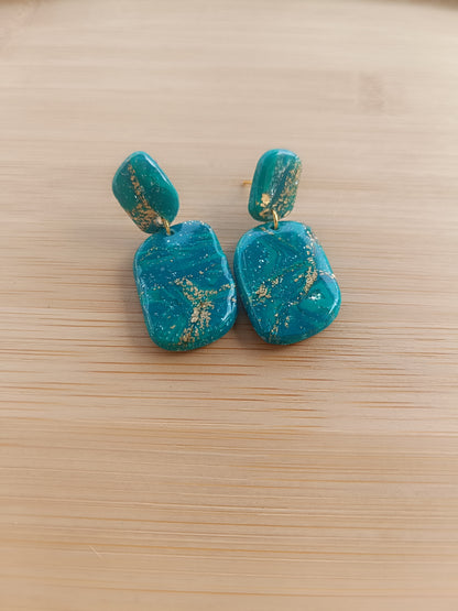 Boucles d'oreilles " nora " marbré verte et doré