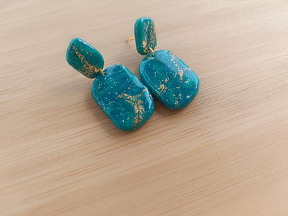 Boucles d'oreilles " nora " marbré verte et doré