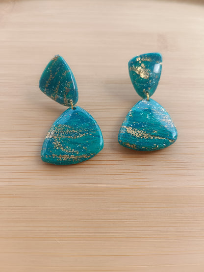 Boucles d'oreilles " éléonore " marbré vert et doré