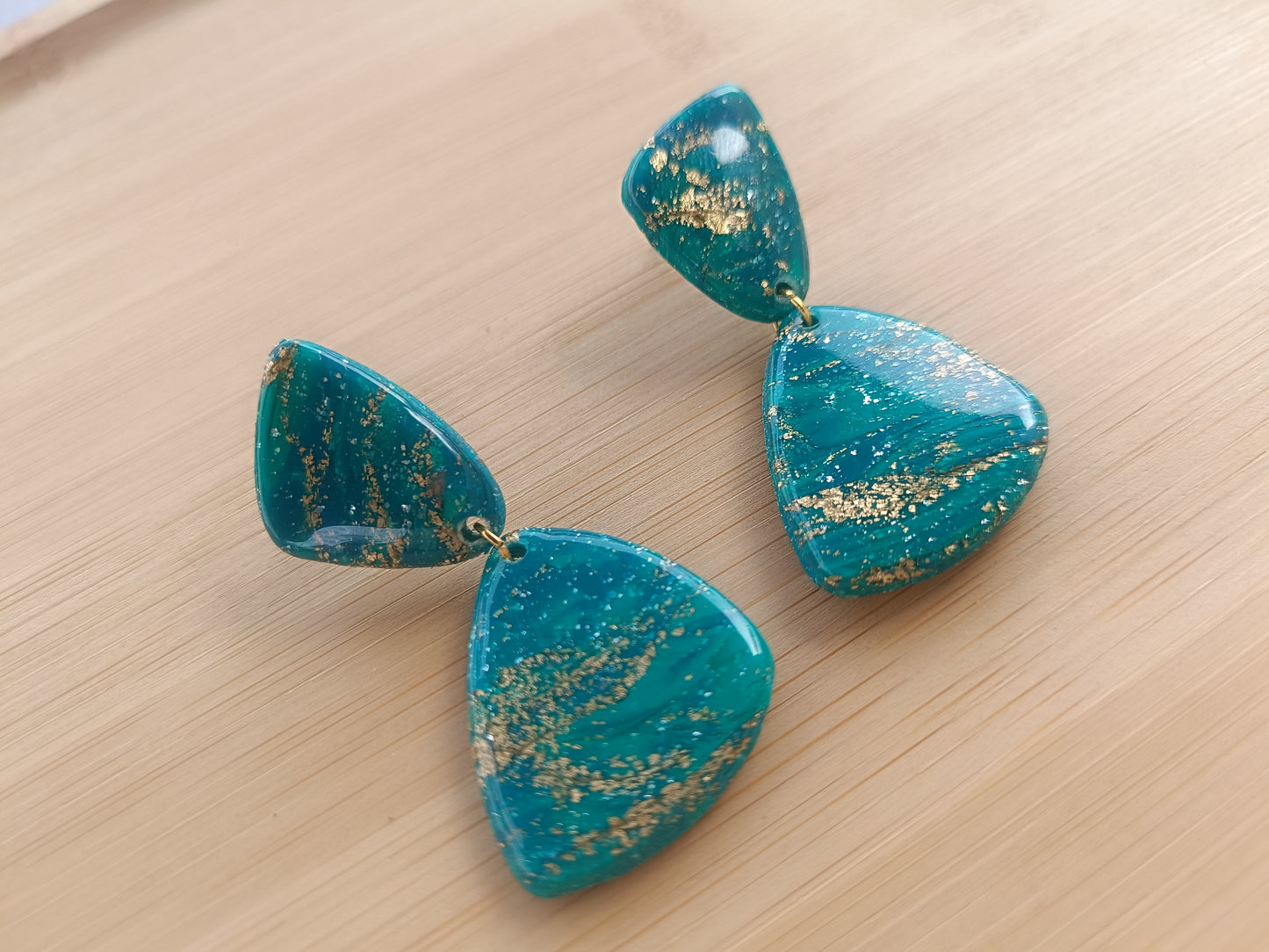 Boucles d'oreilles " éléonore " marbré vert et doré