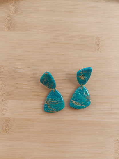 Boucles d'oreilles " éléonore " marbré vert et doré