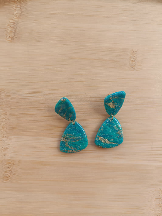 Boucles d'oreilles " éléonore " marbré vert et doré