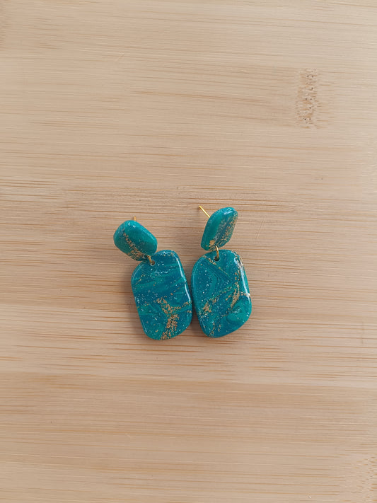 Boucles d'oreilles " nora " marbré verte et doré