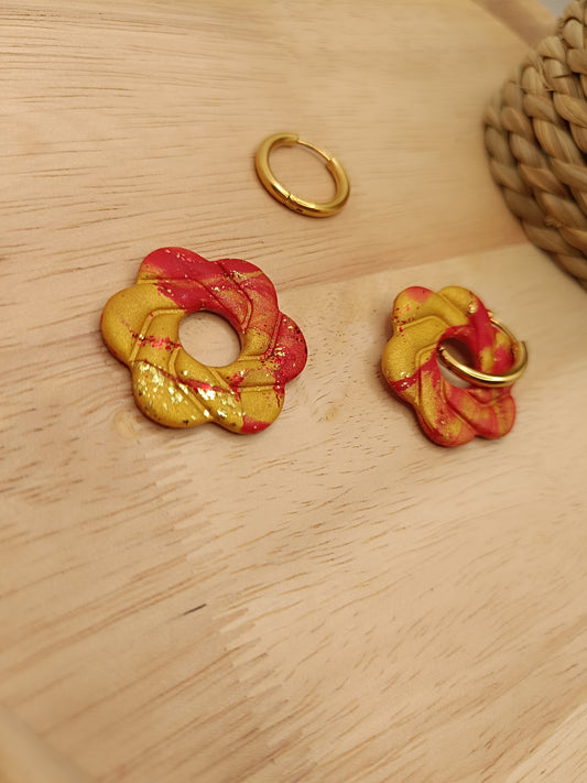 Pampille " Enola "  marbré rouge et doré