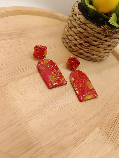 Boucles d'oreilles "Alba " marbré rouge et doré