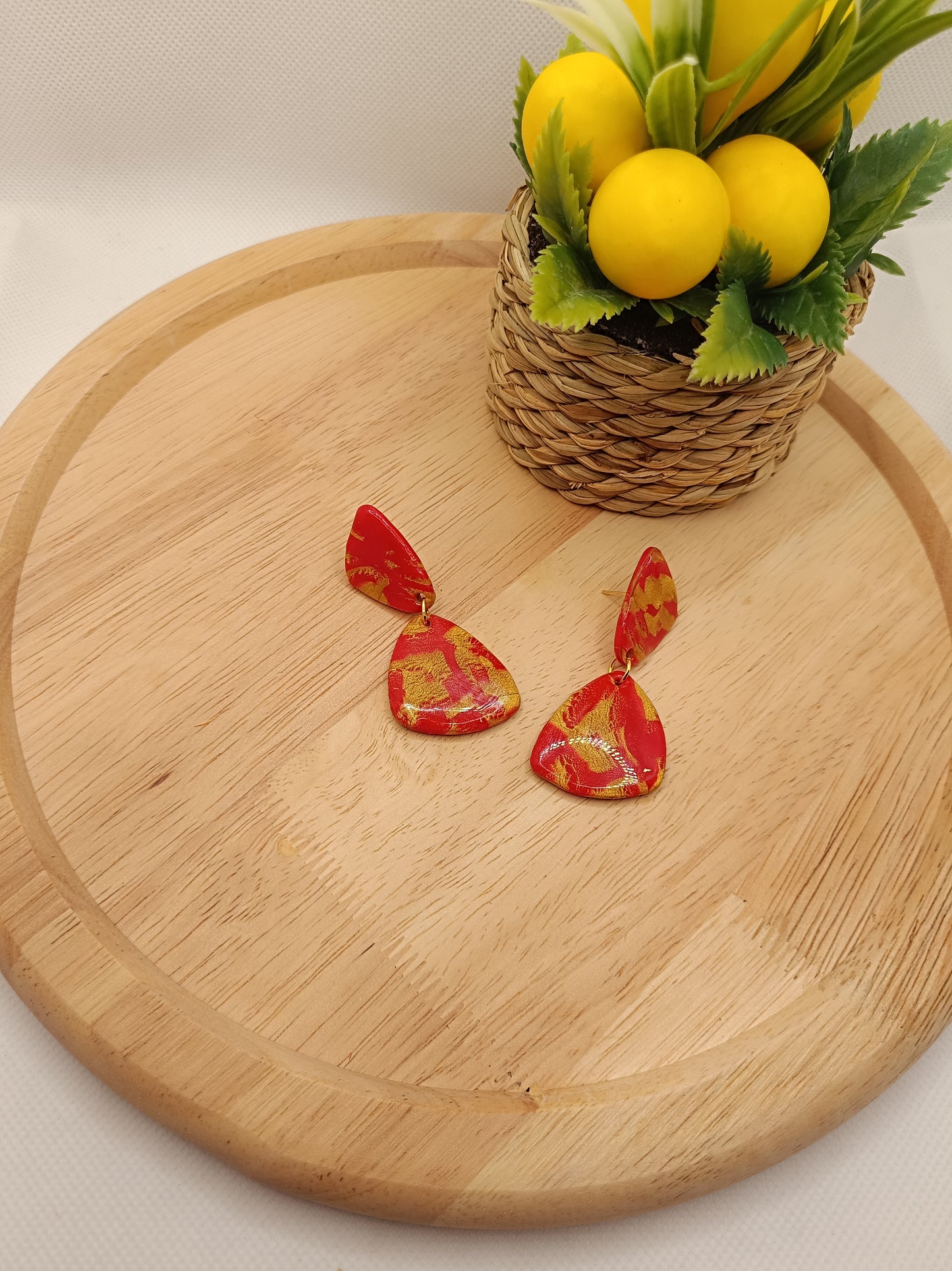 Boucles d'oreilles " éléonore " marbré rouge et doré