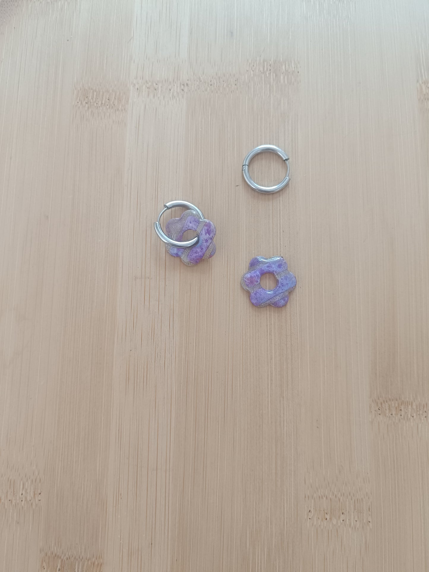 Pampilles " esmeralda " blanche et violette pailleté