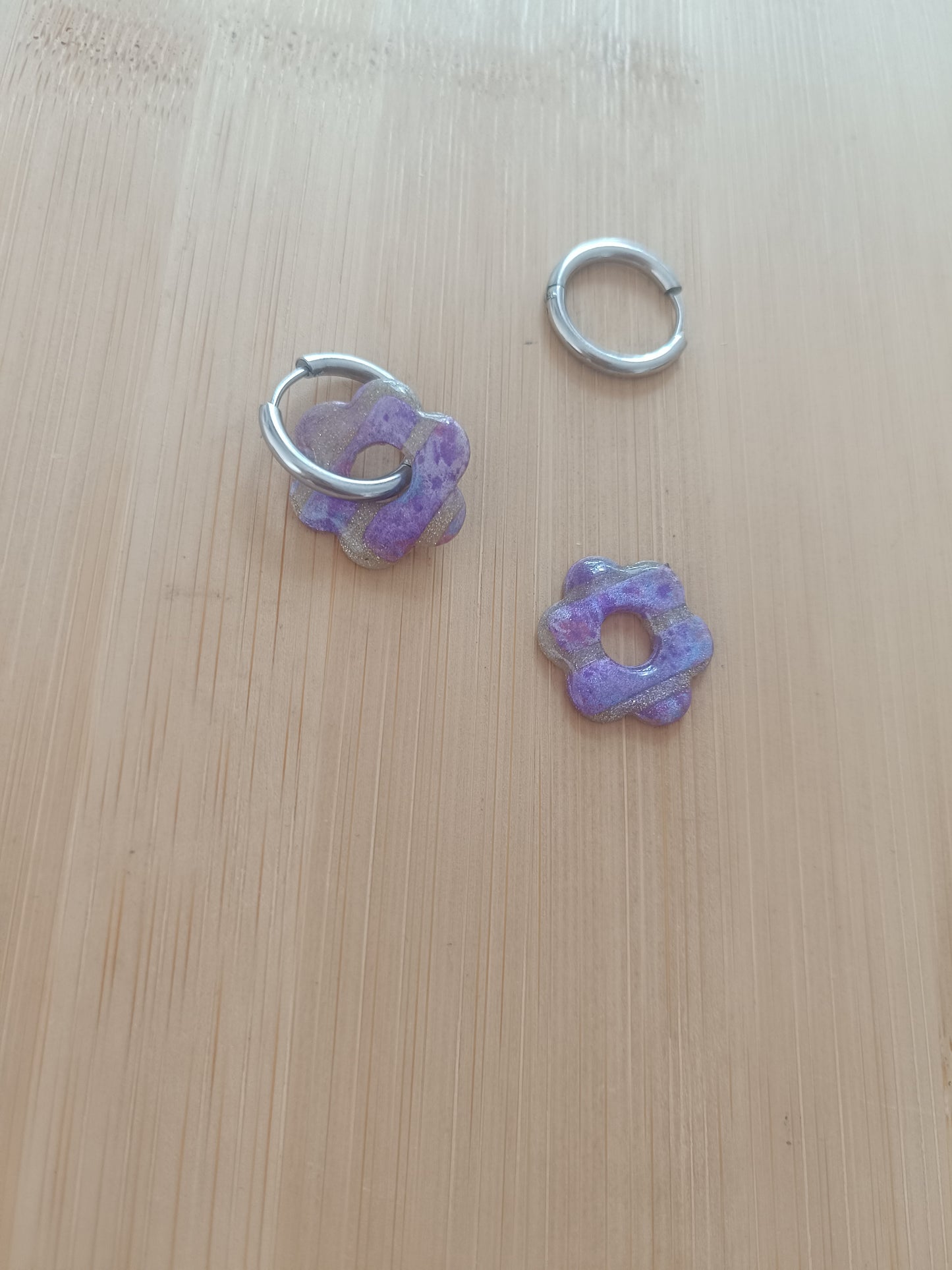 Pampilles " esmeralda " blanche et violette pailleté
