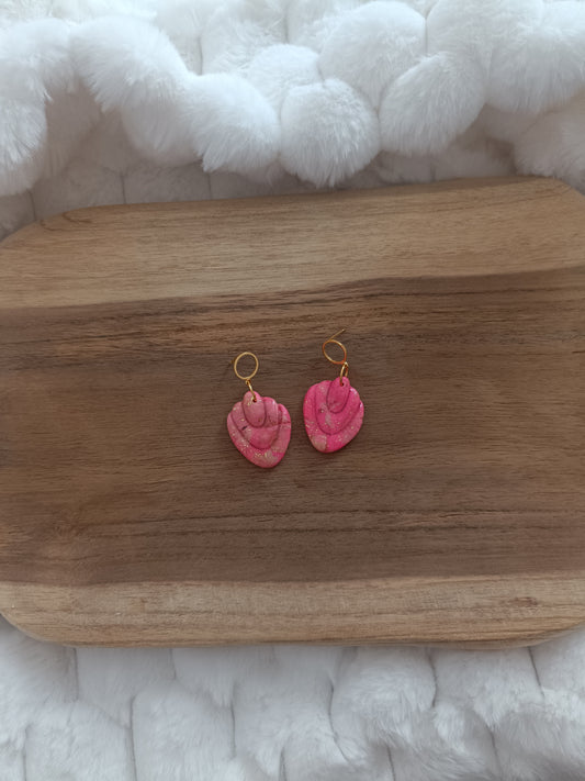 boucles d'oreilles " ambre " doré et fuschia