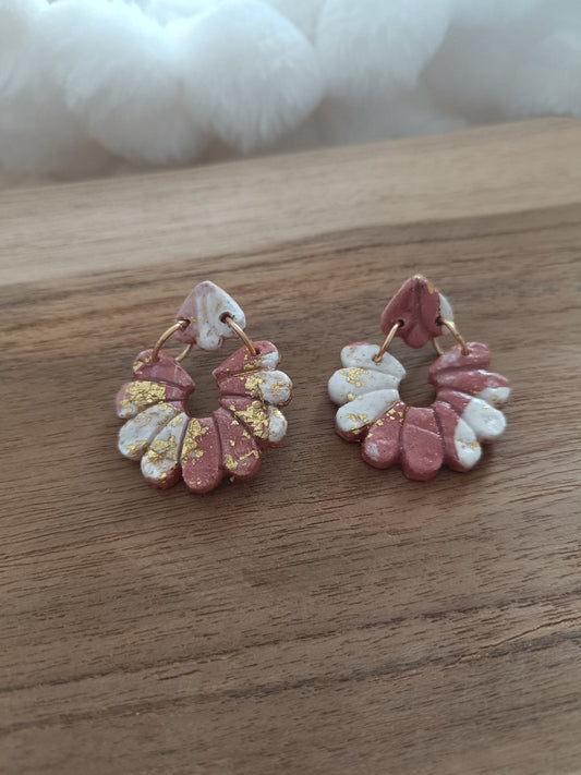 boucles d'oreilles " melody " terracotta et blanche
