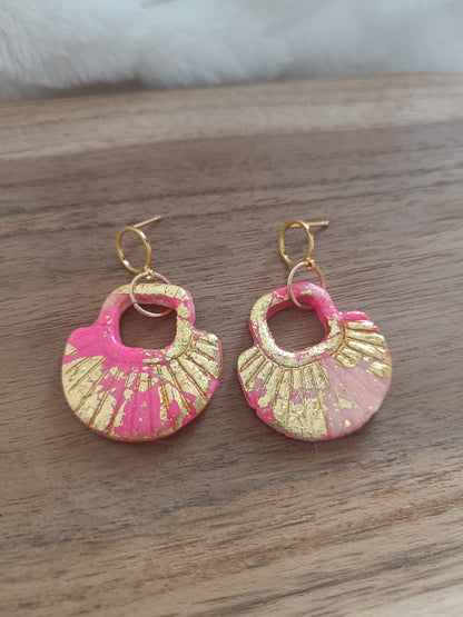 boucles d'oreille " jasmine " fuschia doré