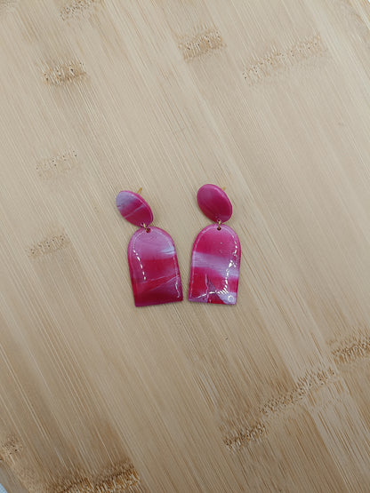 Boucles d'oreilles " Alba " rouge/bordeaux/blanche marbré