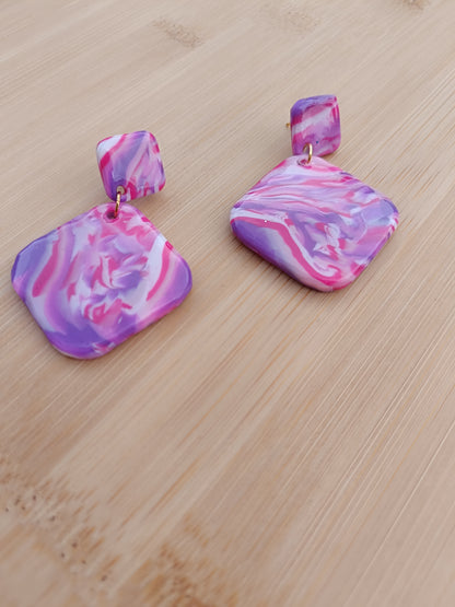 Boucles d'oreilles " alya " marbré rose, violette et blanche