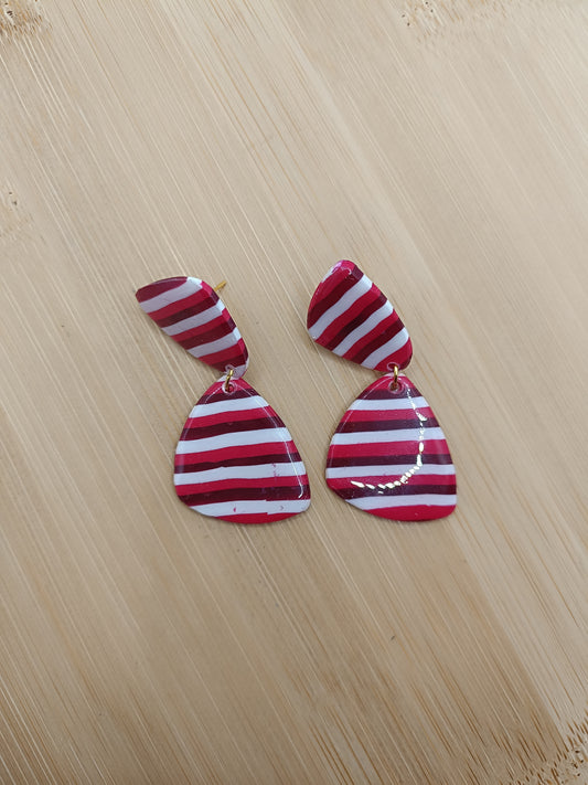 Boucles d'oreilles " Eléonore " rayé bordeaux/rouge et blanche