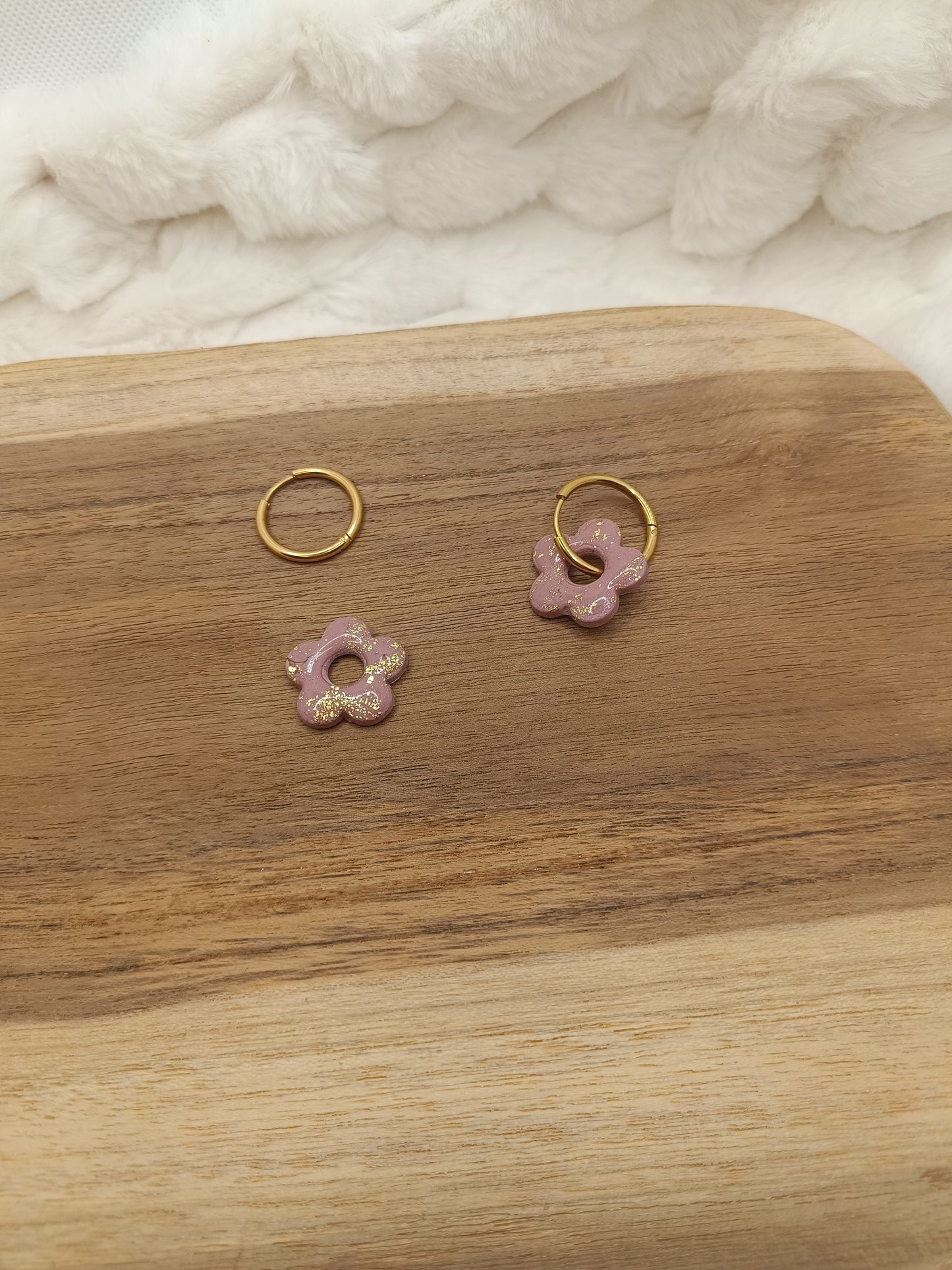 Pampille " mini mya " vieux rose et doré