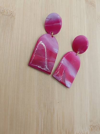 Boucles d'oreilles " Alba " rouge/bordeaux/blanche marbré
