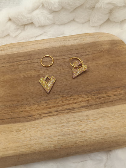 Pampille " aurore " vieux rose et doré