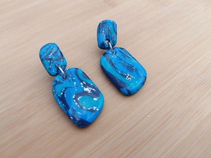 Boucles d'oreilles " nora " bleu profond et argenté
