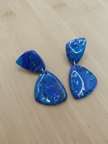 Boucles d'oreilles " Eléonore " bleu océan et argenté