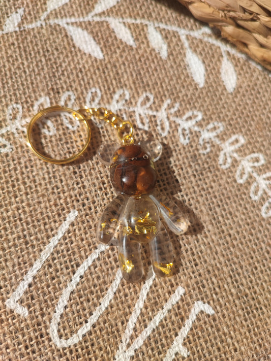 porte clé papa ours grains de café et feuille d'or