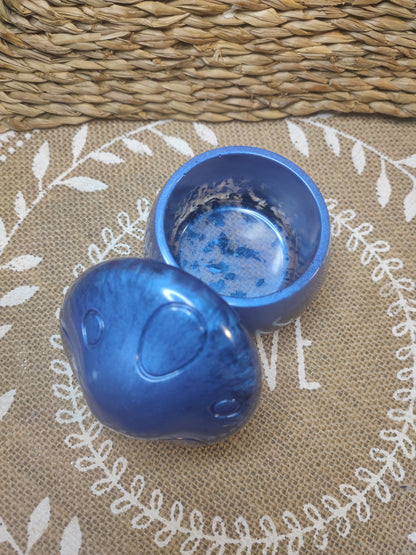 boite à bijoux champignon résine  bleu avec feuille noir