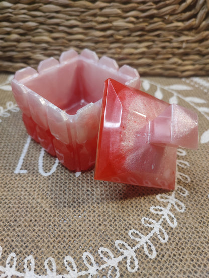 boite à bijoux diamant rouge et blanche résine epoxy