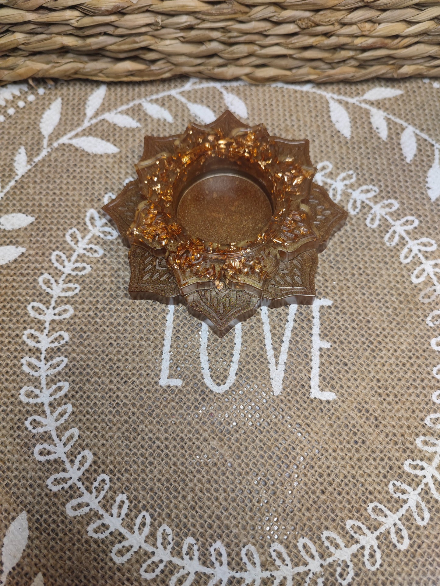 bougeoir fleur de lotus marron cuivré résine epoxy