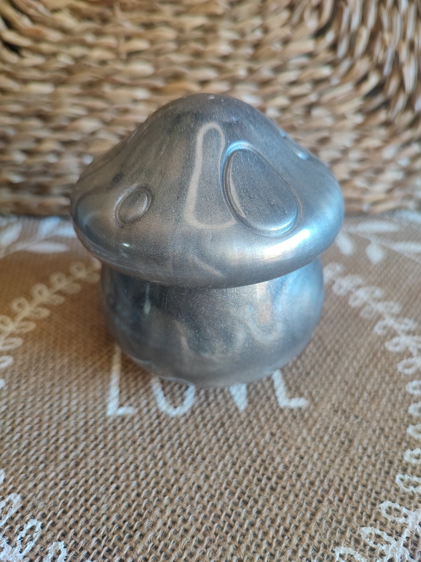 boite à bijoux champignon grise argenté résine epoxy